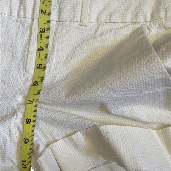 Club Monaco Yellow white textured striped flat front mid rise shorts size 2 - Picture 9 of 12